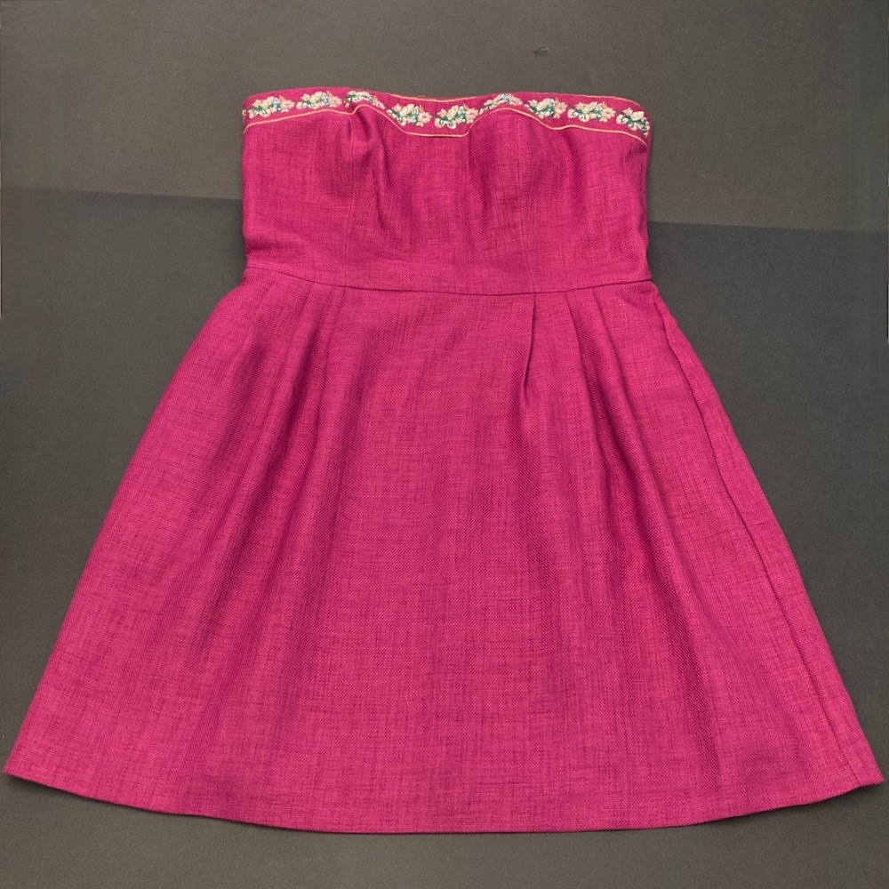 Vtg Oleg Cassini Strapless Fuchsia Pink Dress Sequin Embroidery Short Women's 12